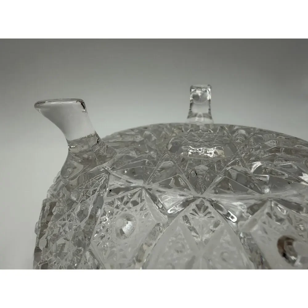 Vintage American Brilliant Period Cut Glass Footed Bowl Scalloped Edge 7